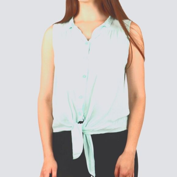 Banana Republic sleeveless button down blouse w waist tie, blue Heaven, XS - Picture 4 of 7